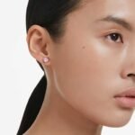 Solitaire stud earrings Round cut, Pink, Rhodium plated - Image 2
