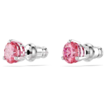 Solitaire stud earrings Round cut, Pink, Rhodium plated - Image 4