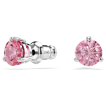 Solitaire stud earrings Round cut, Pink, Rhodium plated - Image 6