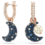 Sublima drop earrings Crystal pearl, Asymmetrical design, Moon, Multicoloured, 18K rose gold finish
