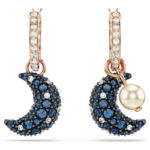 Sublima drop earrings Crystal pearl, Asymmetrical design, Moon, Multicoloured, 18K rose gold finish - Image 3