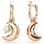 Sublima drop earrings Crystal pearl, Asymmetrical design, Moon, Multicoloured, 18K rose gold finish - Image 5