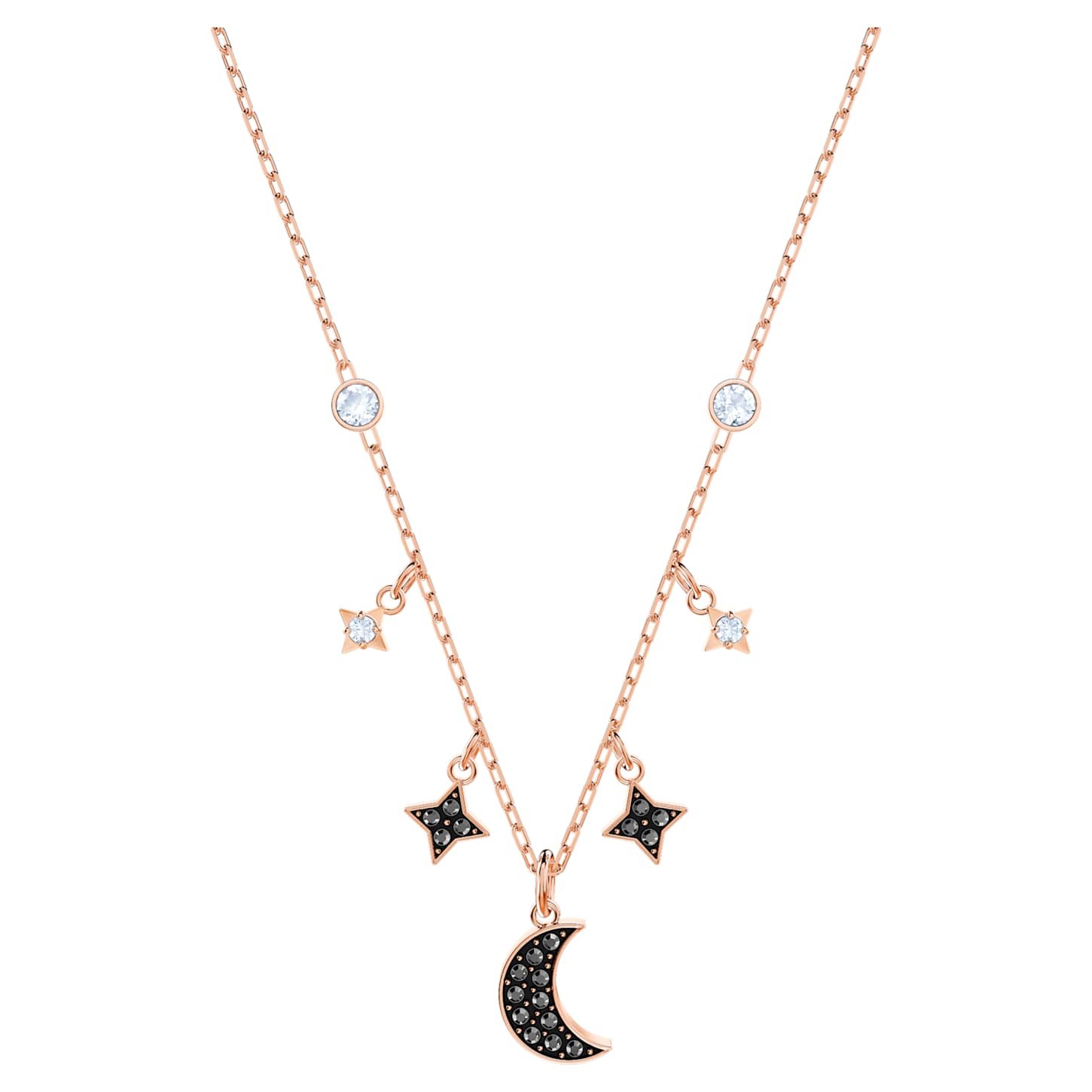 Symbolica necklace Moon and star, Black, 18K rose gold finish