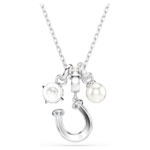 Symbolica pendant Crystal pearl, Round cut, Pavé, Horseshoe, White, Rhodium plated - Image 6