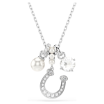 Symbolica pendant Crystal pearl, Round cut, Pavé, Horseshoe, White, Rhodium plated