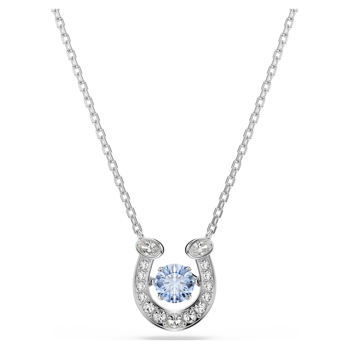 Symbolica pendant Round cut, Pavé, Horseshoe, Blue, Rhodium plated
