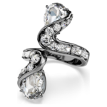 The Vienna Collection open ring Feather, White, Ruthenium plated