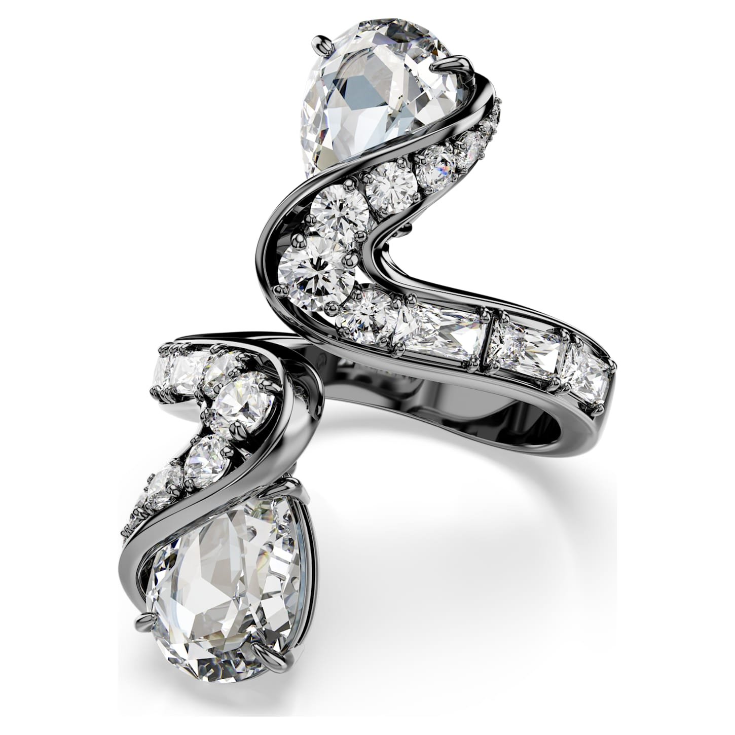 The Vienna Collection open ring Feather, White, Ruthenium plated