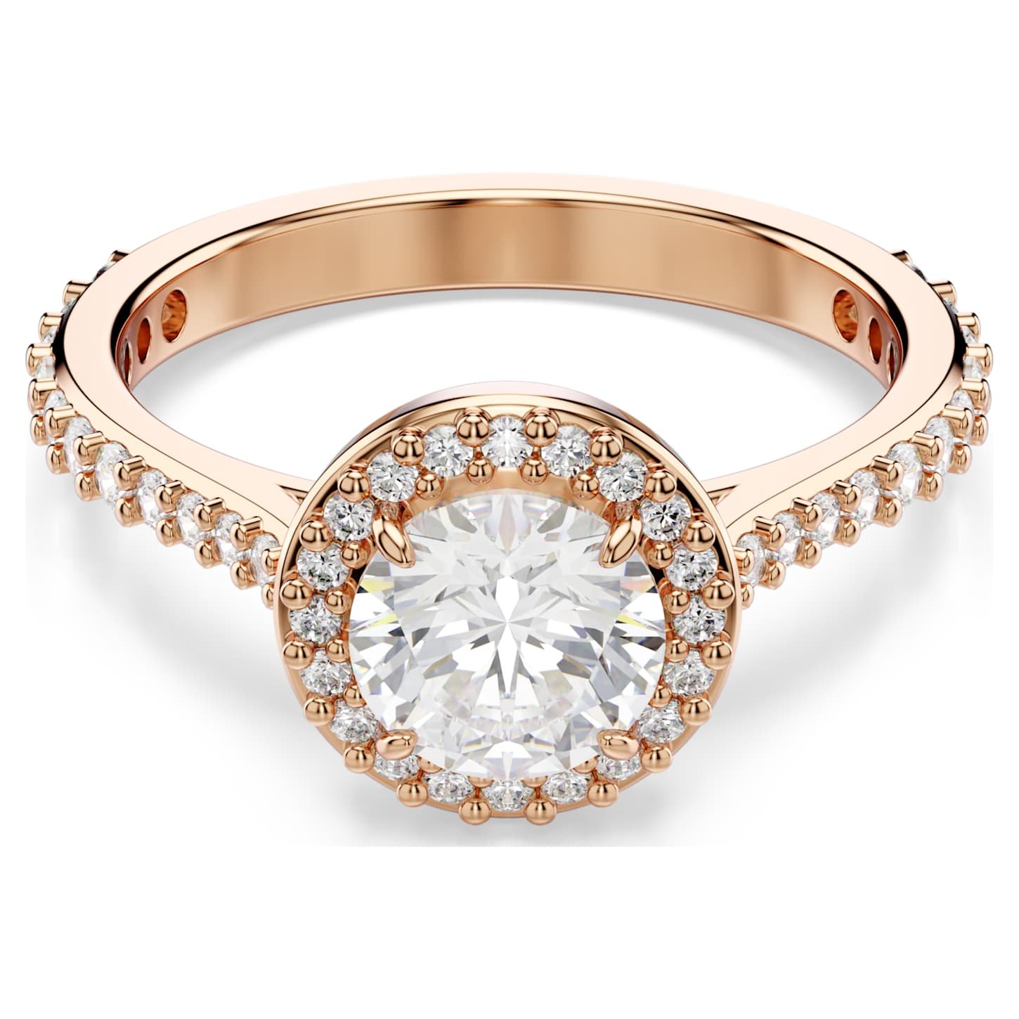 Una Angelic cocktail ring Round cut, Pavé, White, 18K rose gold finish