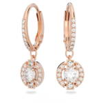 Una drop earrings Round cut, Pavé, White, 18K rose gold finish