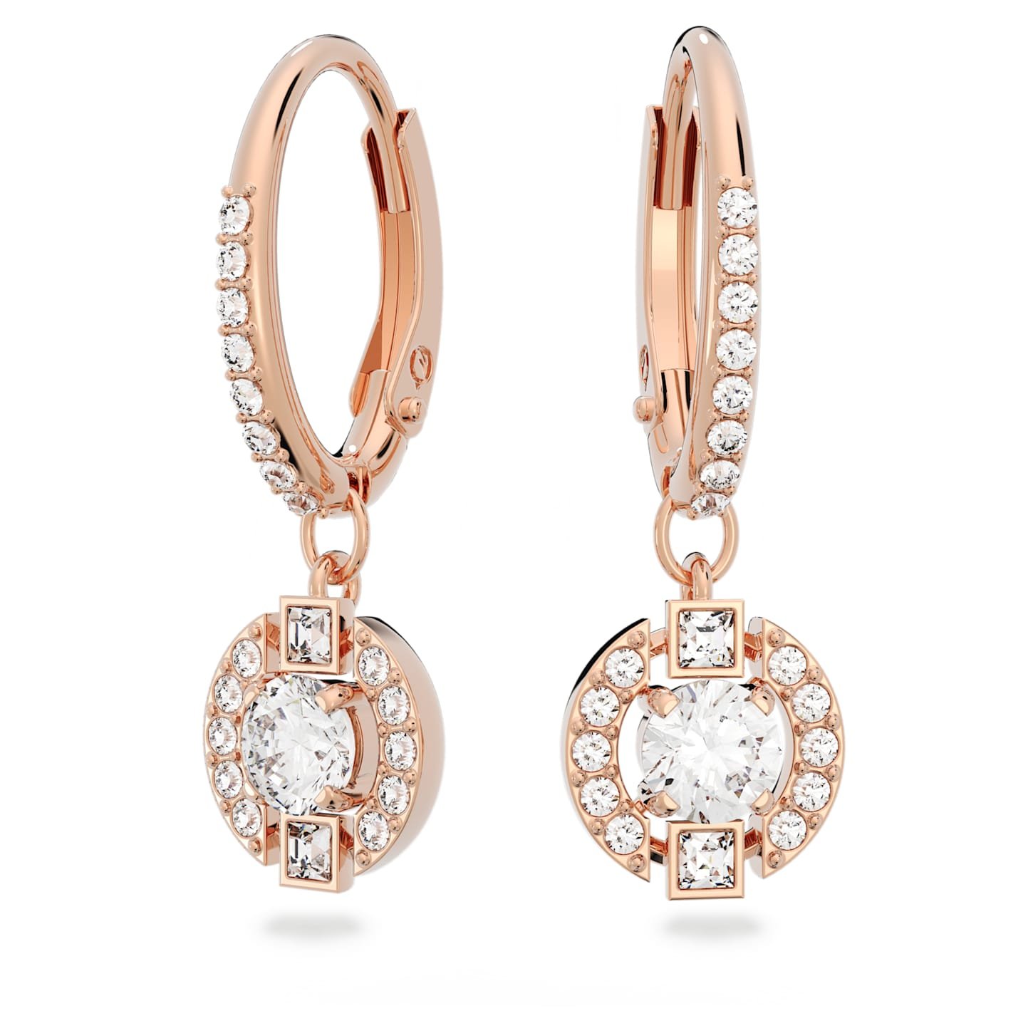 una-drop-earrings-round-cut-pave-white-18k-rose-gold-finish-swarovski-5627350 Una drop earrings Round cut, Pavé, White, 18K rose gold finish - Image 1