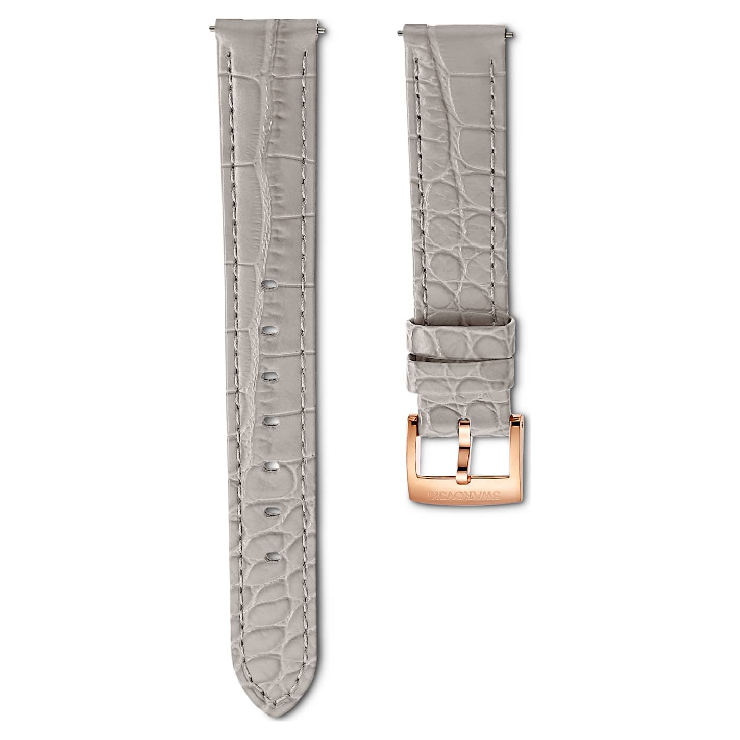 Watch strap 15 mm (0.59") width, Leather with stitching, Gray, Rose gold-tone finish