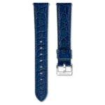 Watch strap 16 mm (0.63") width, Leather with stitching, Blue, Stainless steel
